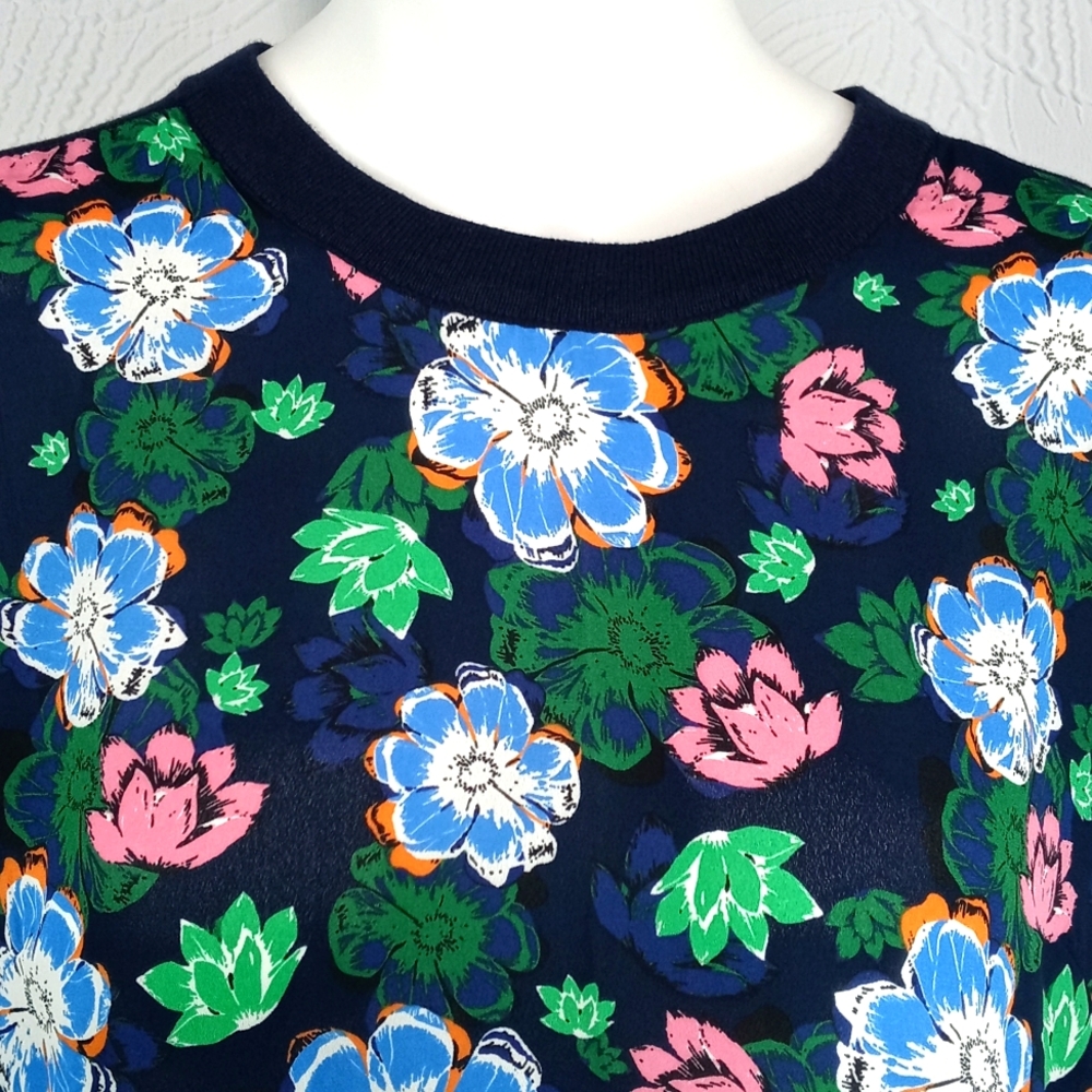 Banana Republic floral & navy blouse sweater NWOT